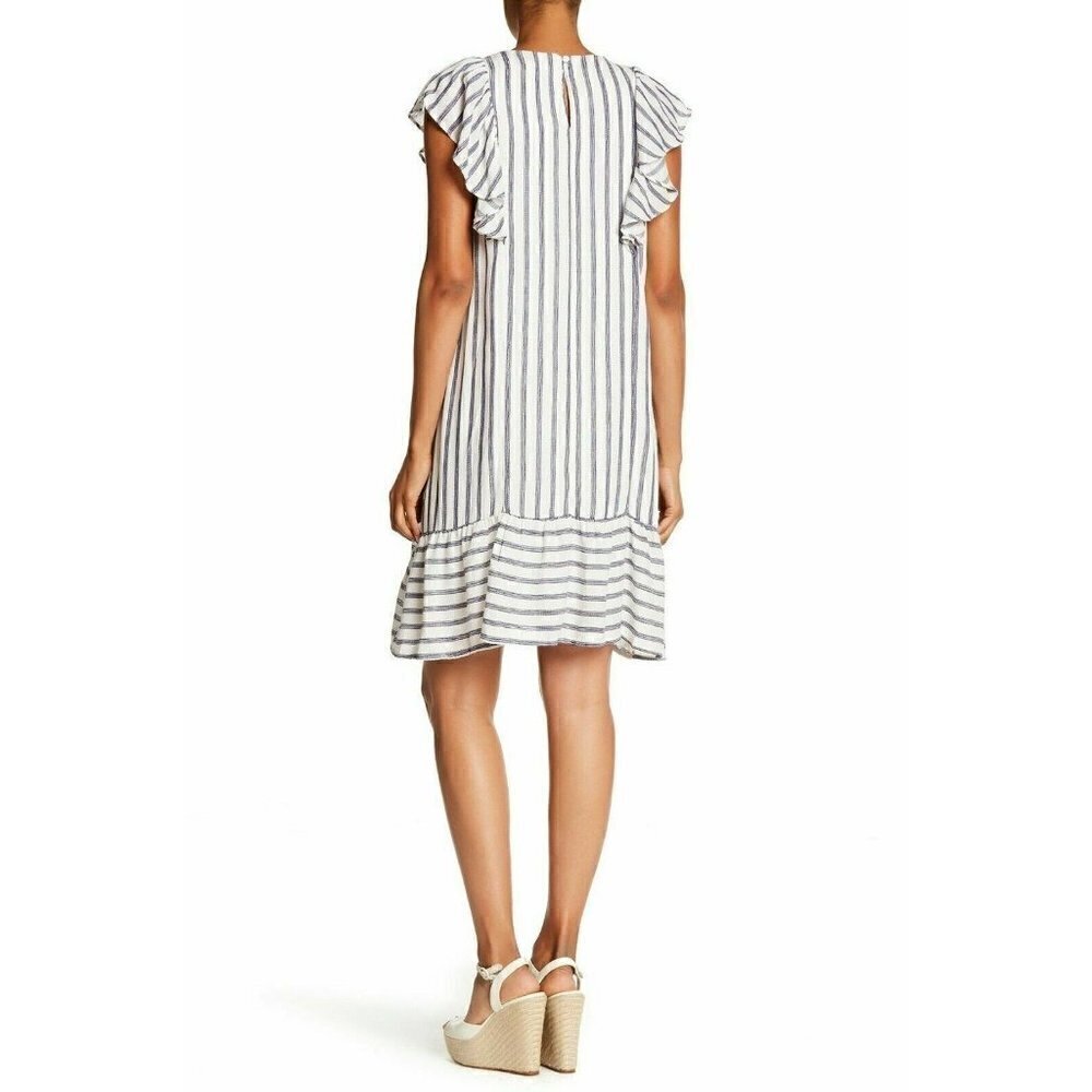 Everleigh Womens White Cotton Ruffle Sleeve Stripe Shift Dress Size XL - Picture 2 of 8